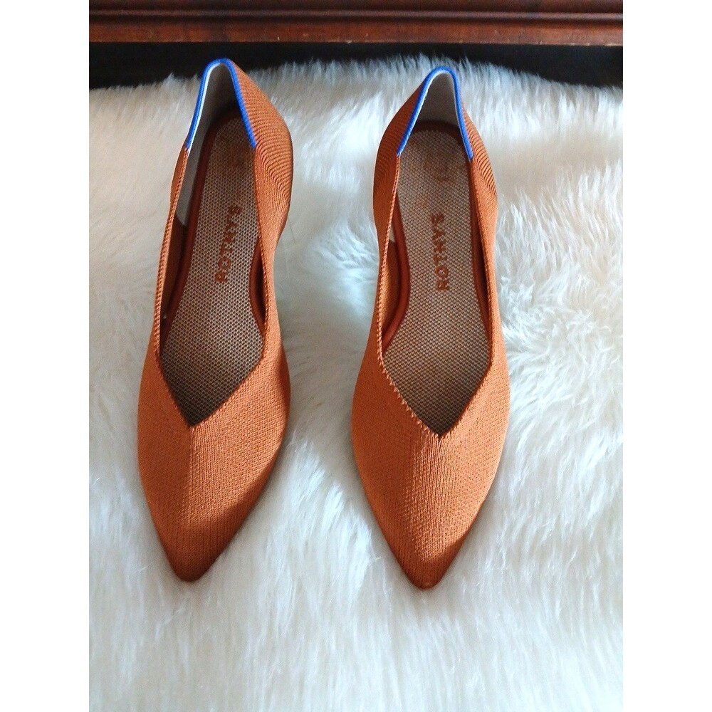 NWOT ROTHY'S Women's Size 8 The Point Knit Flats Burnt Orange w/Tortoise Soles